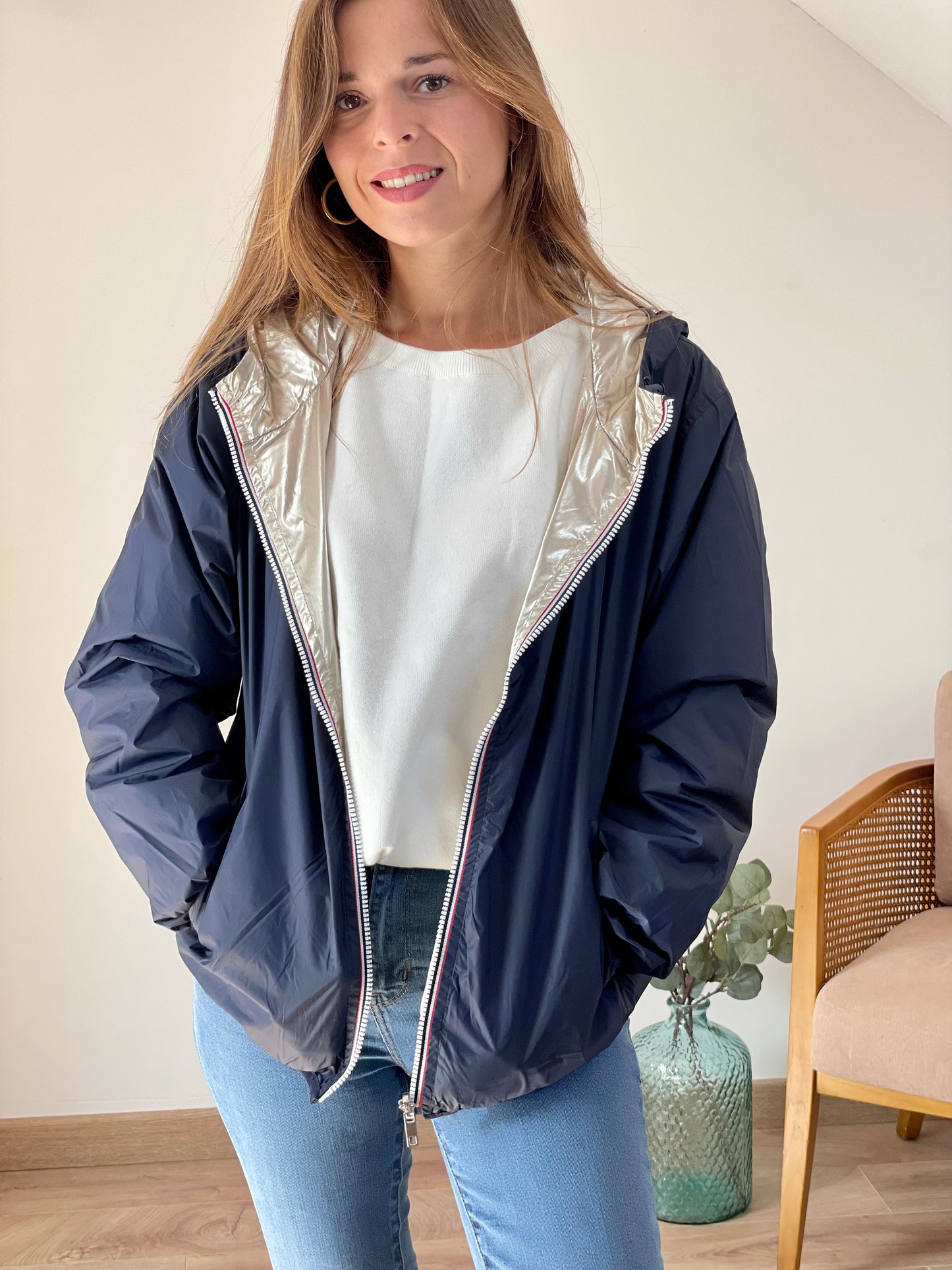 Imperméable réversible Malo bleu marine/doré