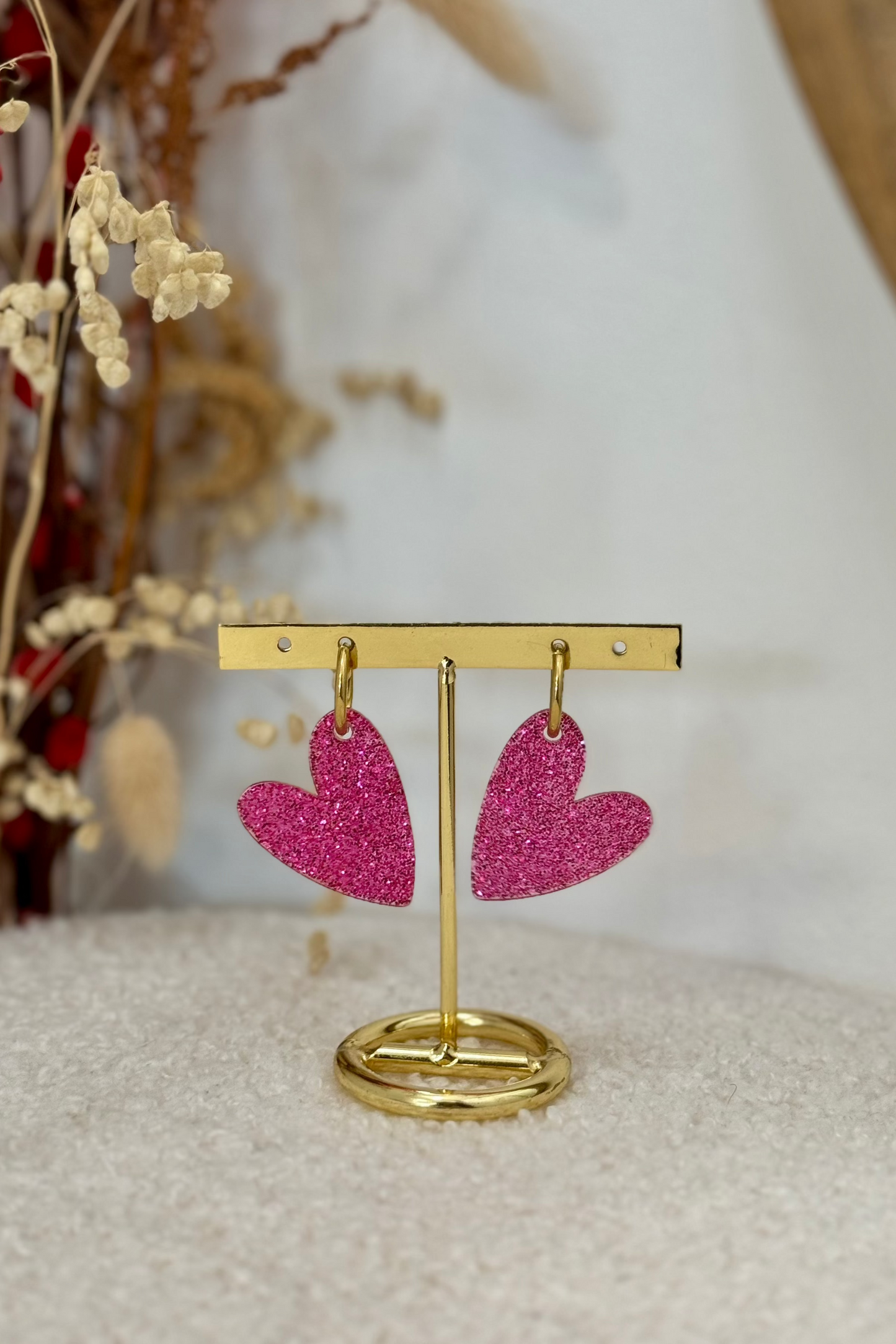 BO coeur paillettes rose fuchsia