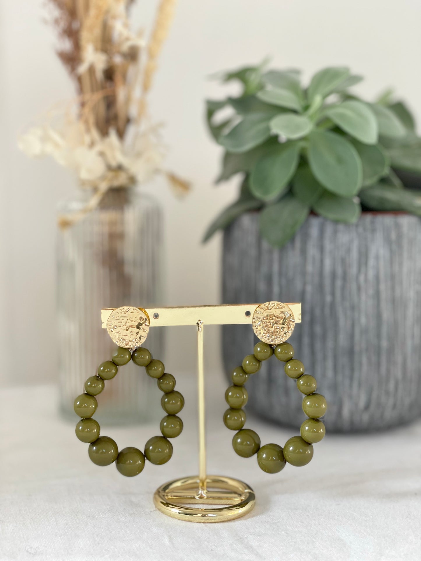Boucles d'oreilles Suzanne vert olive