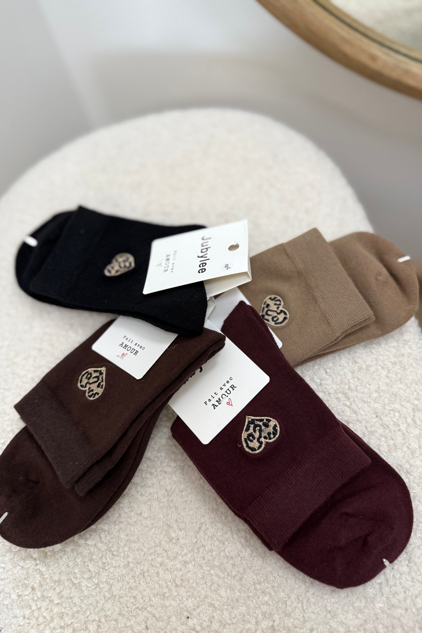 Chaussettes coeur léopard unie marron