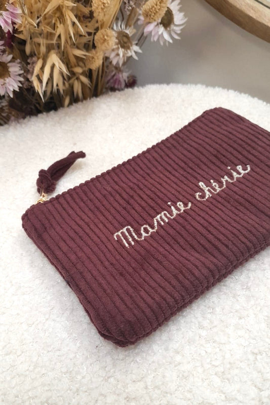 Pochette Mamie chérie velours bordeaux