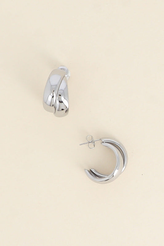 Boucles d'oreilles double rang argenté