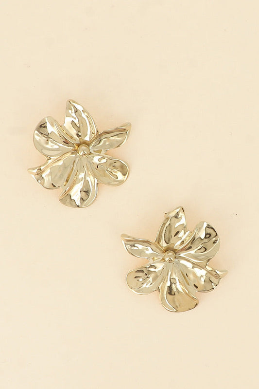 Boucles d'oreilles grandes fleurs dorées