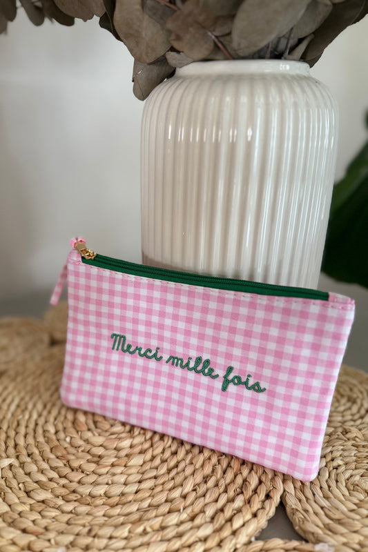 Pochette vichy MERCI MILLE FOIS rose