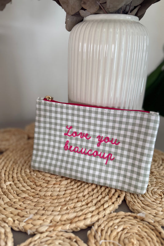 Pochette vichy LOVE YOU BEAUCOUP verte