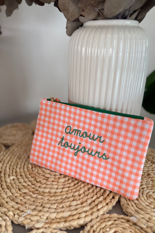 Pochette vichy AMOUR TOUJOURS pêche