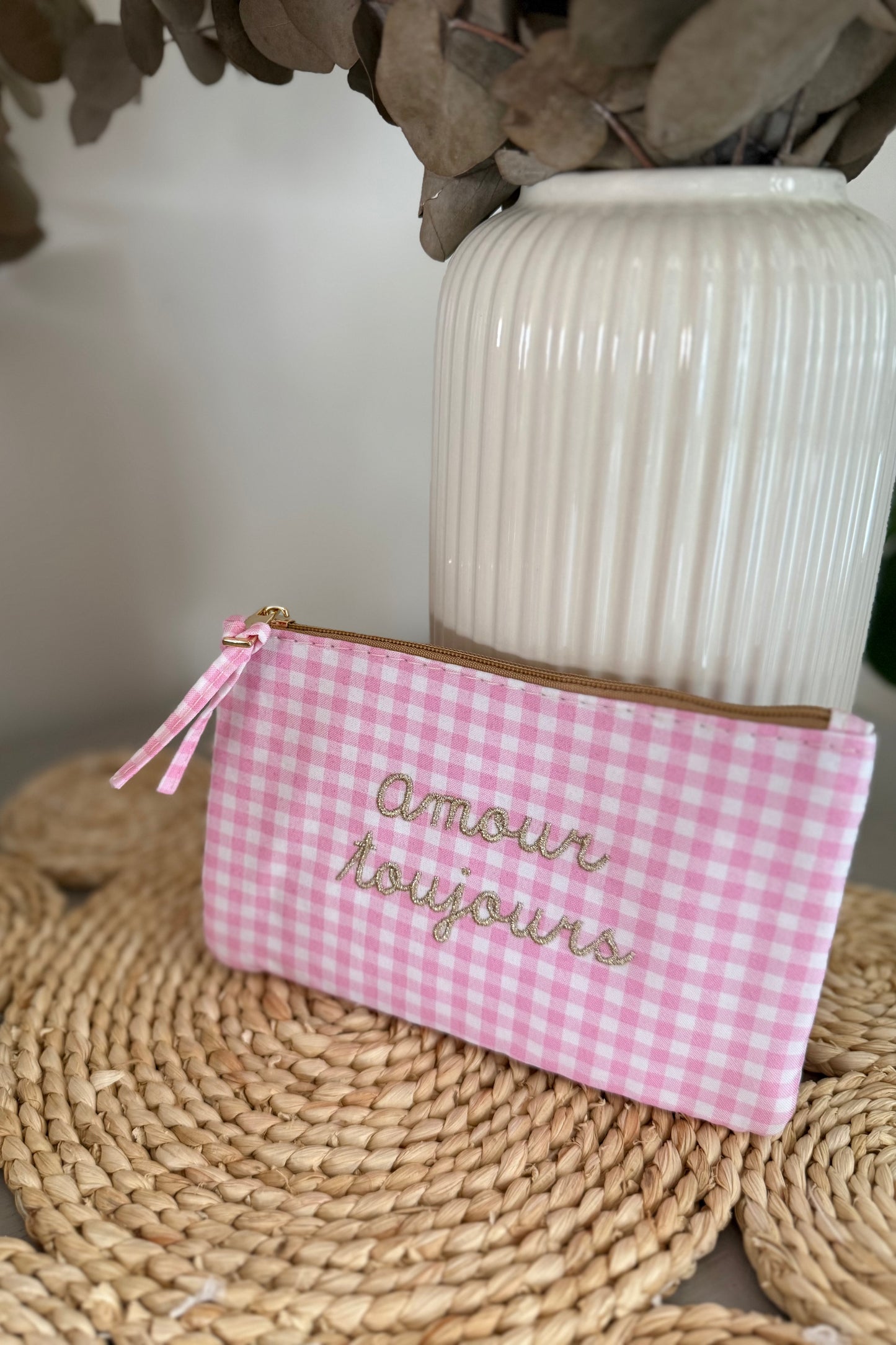 Pochette vichy AMOUR TOUJOURS rose