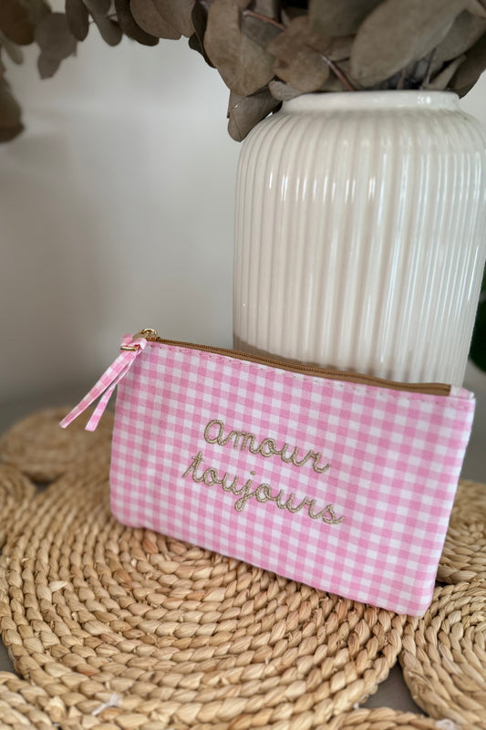 Pochette vichy AMOUR TOUJOURS rose