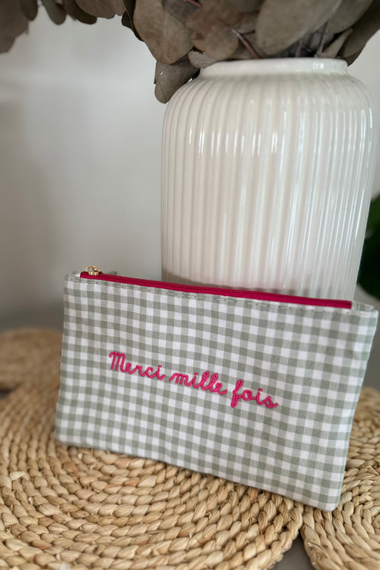Pochette vichy MERCI MILLE FOIS verte