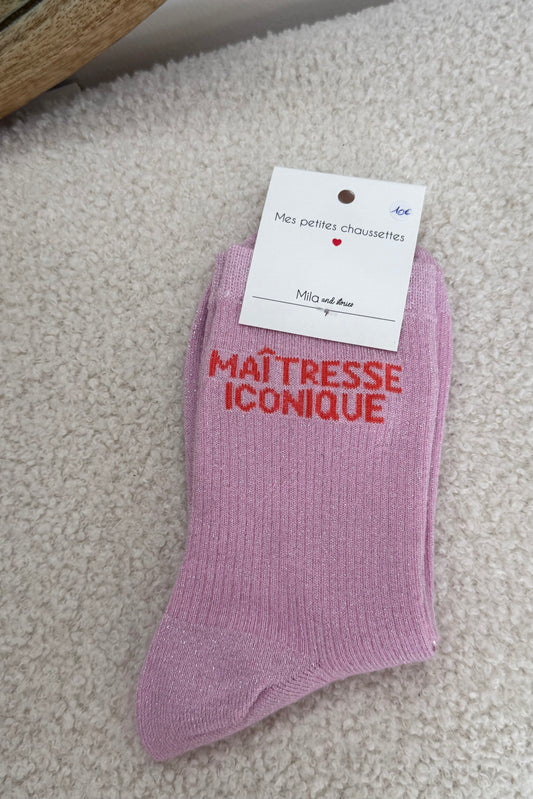 Chaussettes Maitresse iconique rose clair