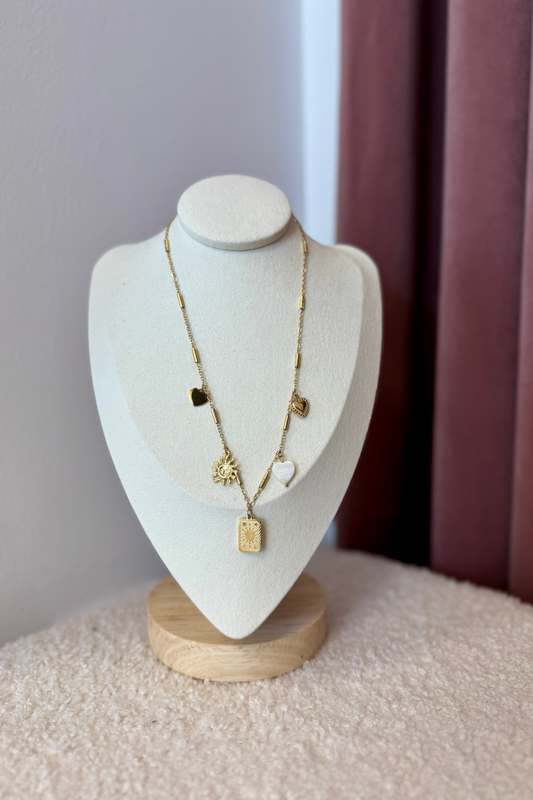 Collier plaque multi papilles doré