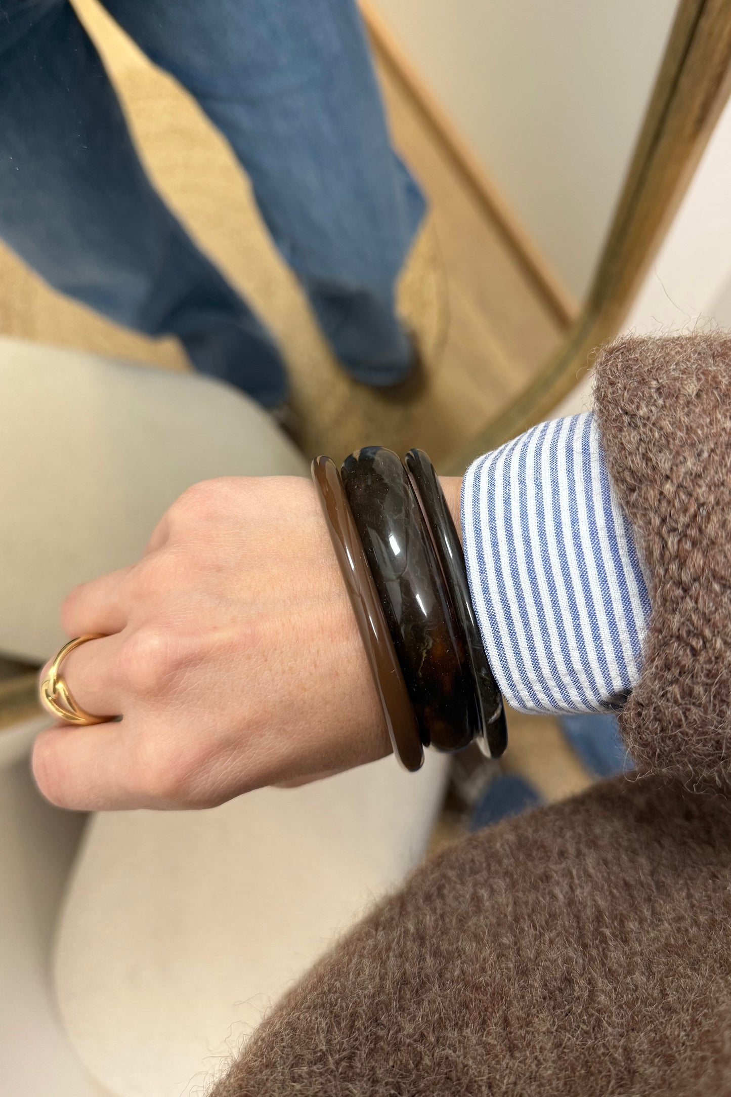 Lot 3 bracelets jonc résine marron