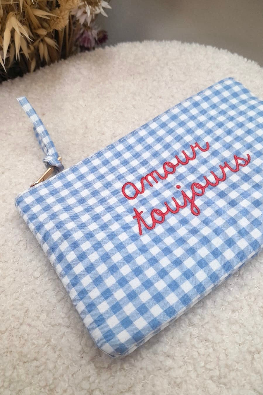 Pochette vichy AMOUR TOUJOURS bleu