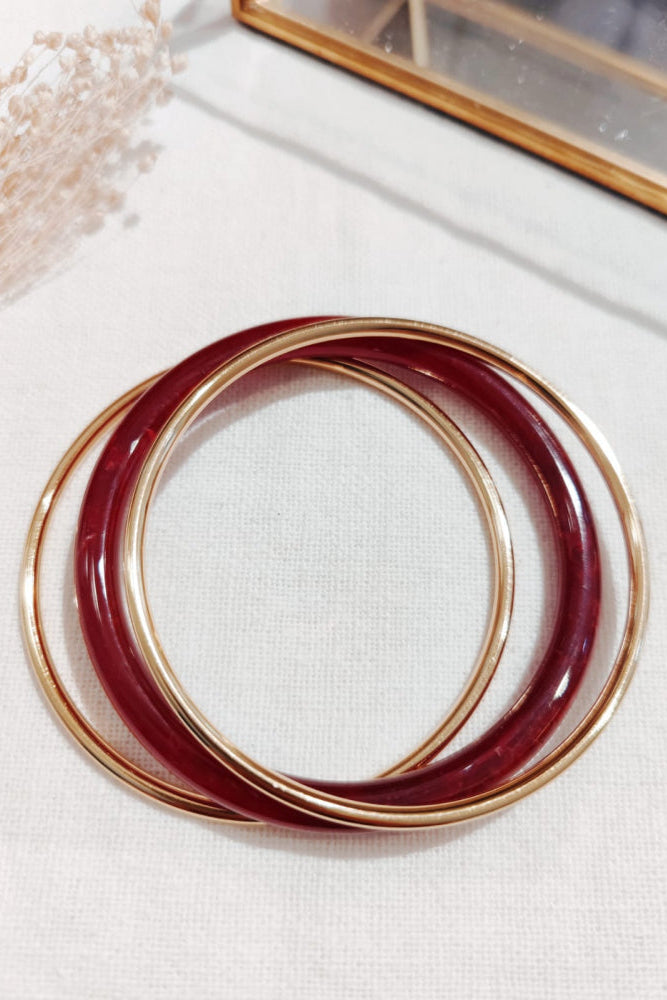 Lot 3 Bracelets acier et résine bordeaux