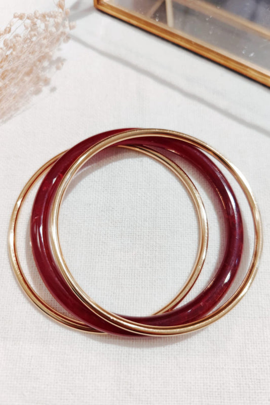 Lot 3 Bracelets acier et résine bordeaux